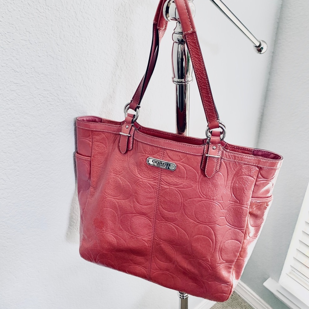 COACH embossed signature C Berry Pink leather tote